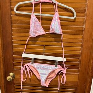 Pink Sequin Bikini Set